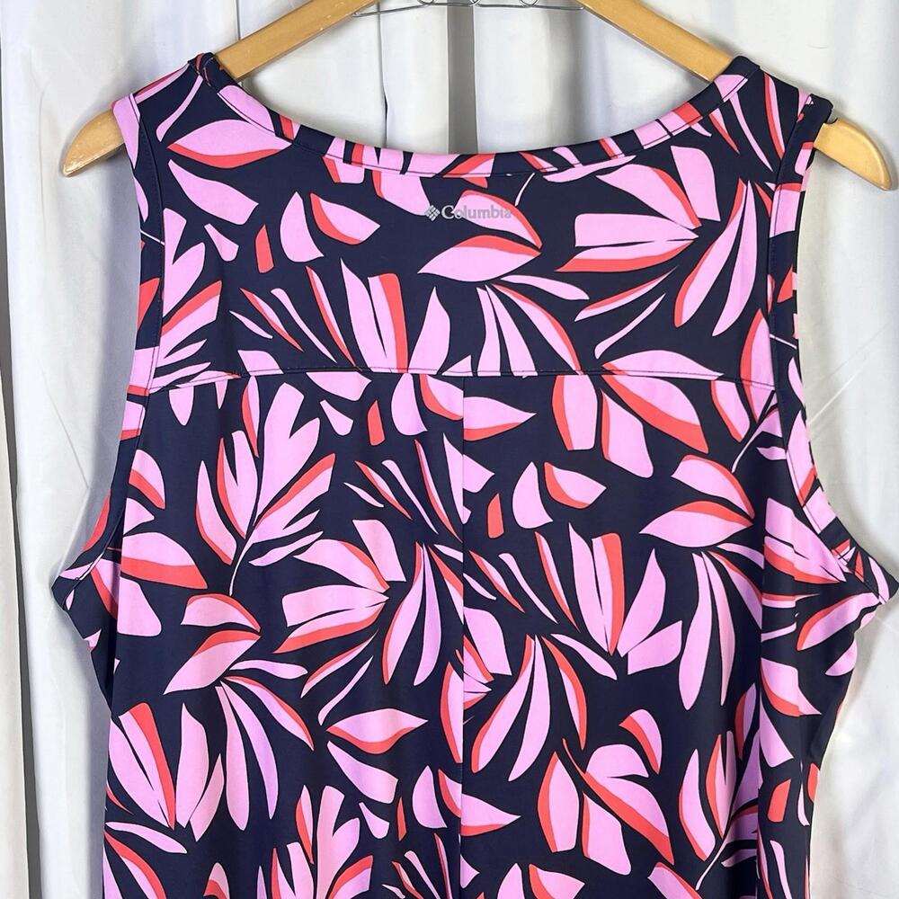 Women's Columbia Chili River Omni-Wick SPF 50 Pink Navy Leaf Dress XXL Pockets - Picture 7 of 9